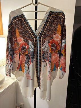 Rose & Olive Cream Kimono Top with Vibrant Floral Print